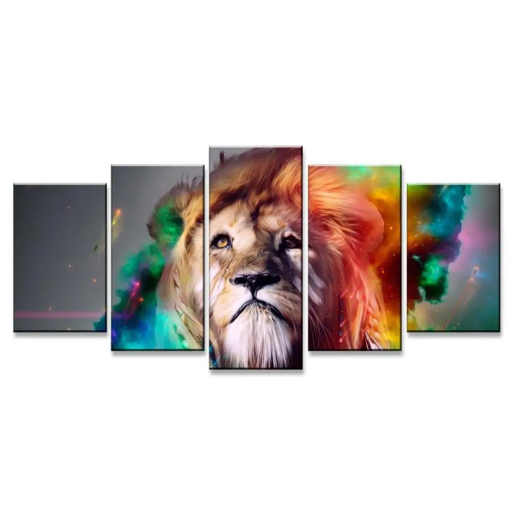 

5 Pcs/Set Colorful Lion Wall Art Picture Print Oil Painting On Canvas Home Decoration For Living Room Modern Wall Art Picture