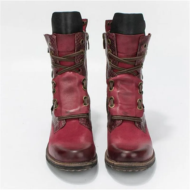 Prova Perfetto Лоскутные ботильоны для женщин Осень Зима Плоская подошва Botas Mujer женские заклепки Шипованные платформа Резиновая женская обувь