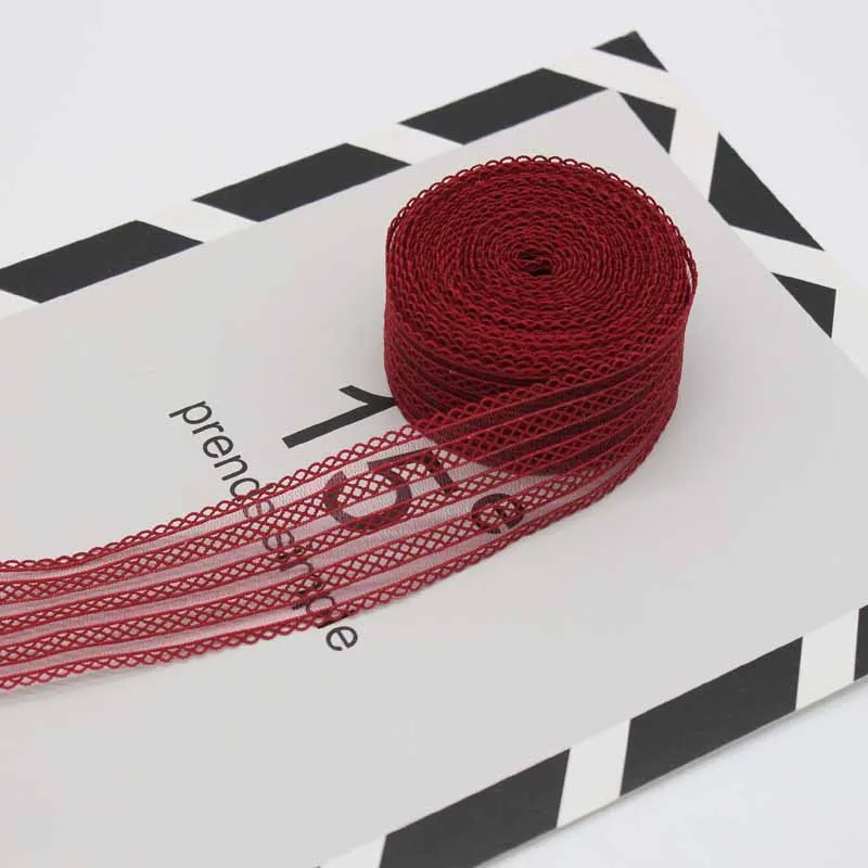 Wine red Meetee 18 мм(23 ярдов) 35 мм(9 ярдов) прозрачная сетчатая эластичная лента DIY Ручная работа сумка с бантом Швейные аксессуары для художественного оформления BD414 - Цвет: Wine red