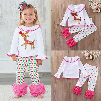 Зимние пижамы для маленьких девочек пижамный комплект топ с оборками штаны