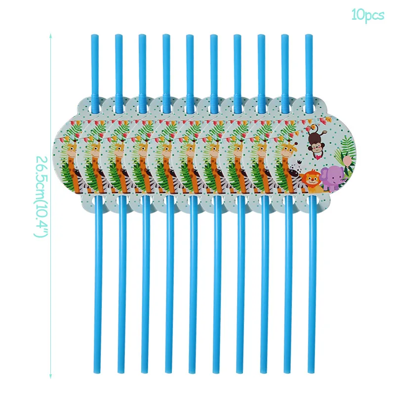 10pcs straws Джунгли сафари одноразовая посуда спрос среди детей Животное Лев бумажная тарелка/чашки/салфетка развлекать ребенка shoer декор для вечеринки в честь Дня Рождения - Цвет: 10pcs straws