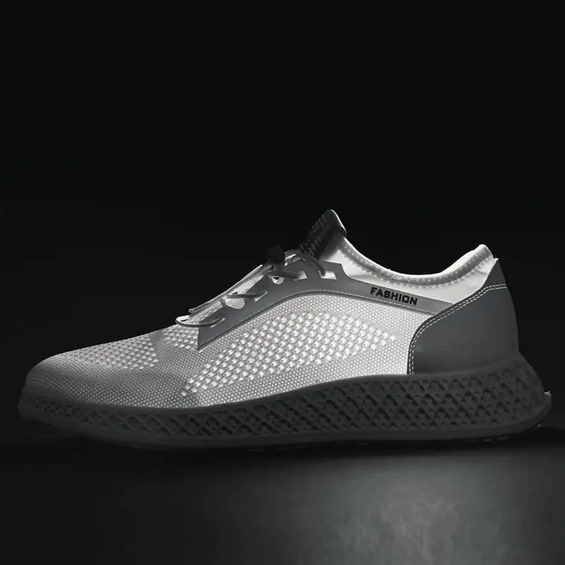 New Casual Shoes Men for Summer Breathable Mesh Sneakers with Elastic Band Solid White Trend High Quality Soft Wear Resistant | Обувь