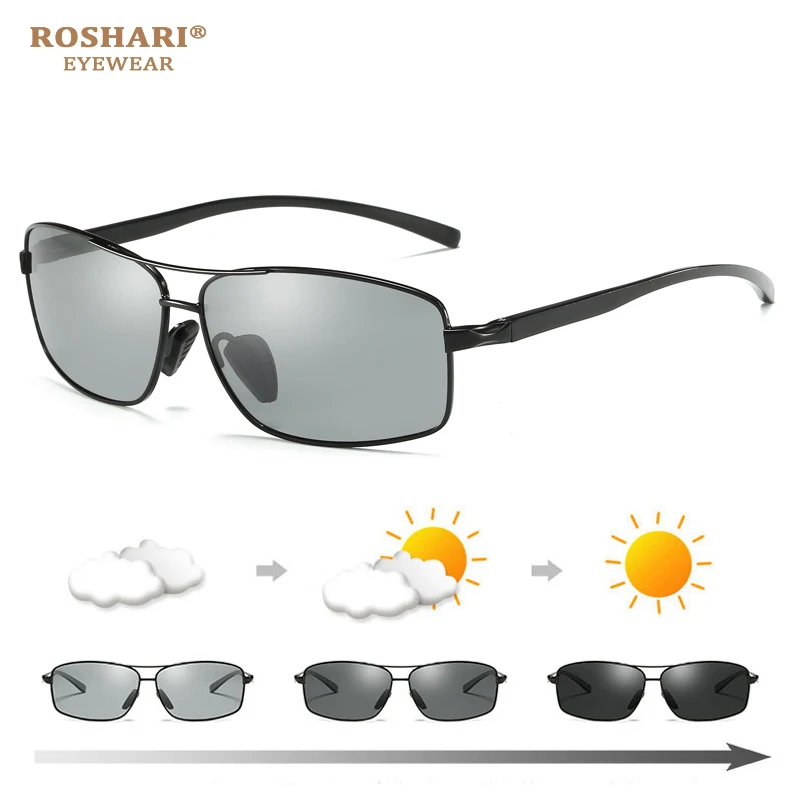 RoShari A54 фотохромные солнцезащитные очки мужские Поляризованные высокой четкости обесцвеченные вождения солнцезащитные очки gafas de sol hombre