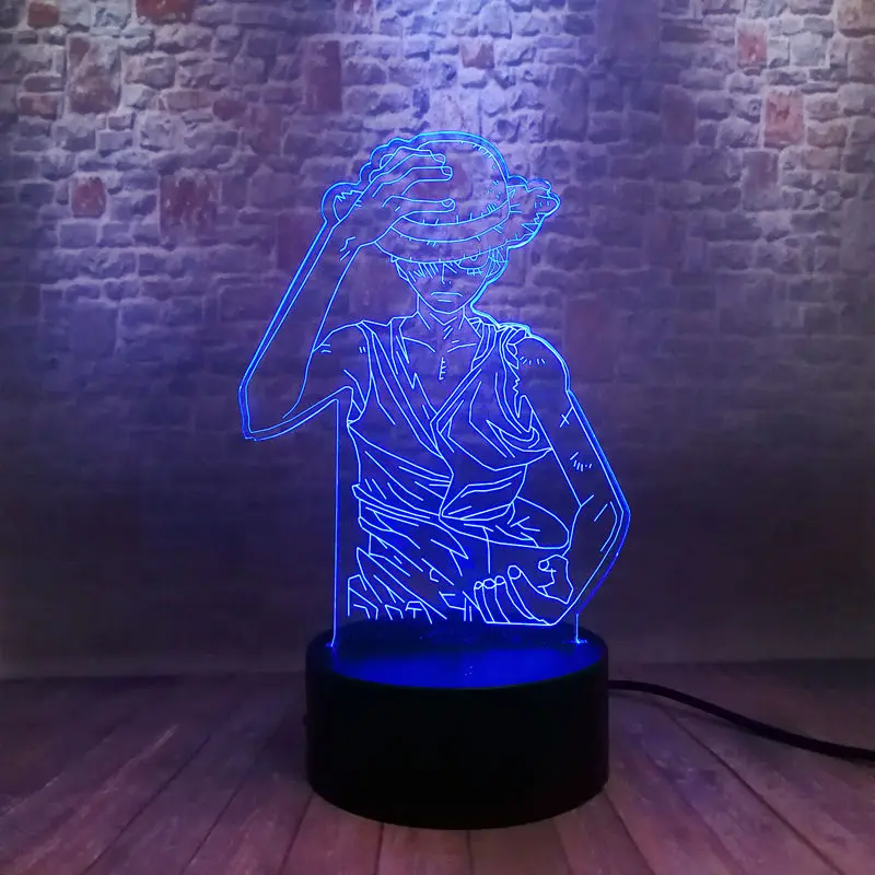 Обезьянка д. Луффи Аниме Рисунок 3D Иллюзия светодиодный Красочные мигающий