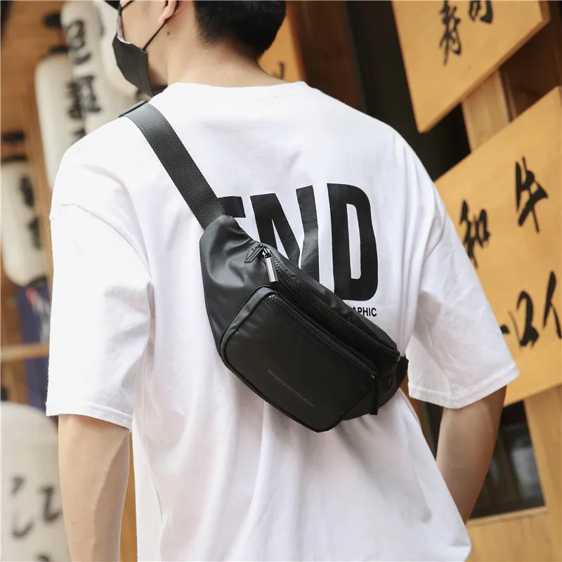 Fashion Fanny Pack Black Waterproof Money Belt Bag Men Purse Teenager's Travel Wallet Belt Male Waist Bags Crossbody Chest Bag - Color: black