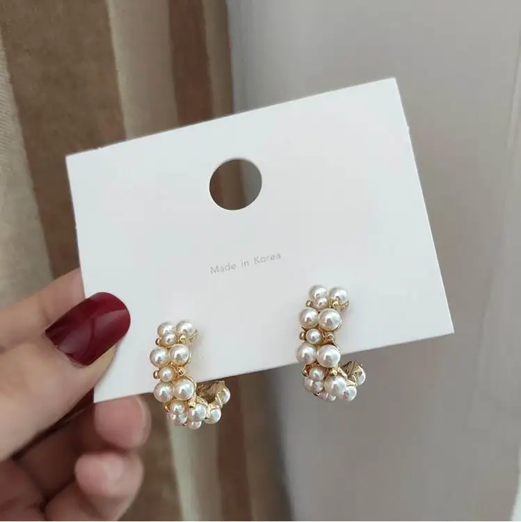 2019 New Trendy C Shape Earrings For Women Simulated Pearl Beads Elegant Hoop Vintage Semicircle Pendientes Party Gift | Украшения и