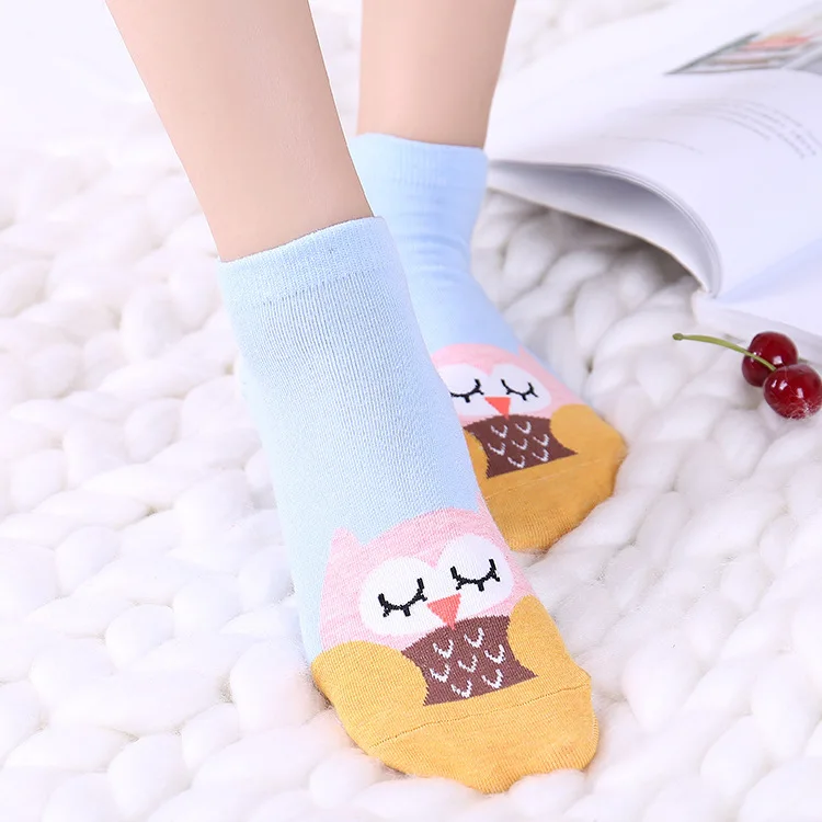 Милые носки лодочки с мультяшным рисунком совы полностью Хлопковые женские