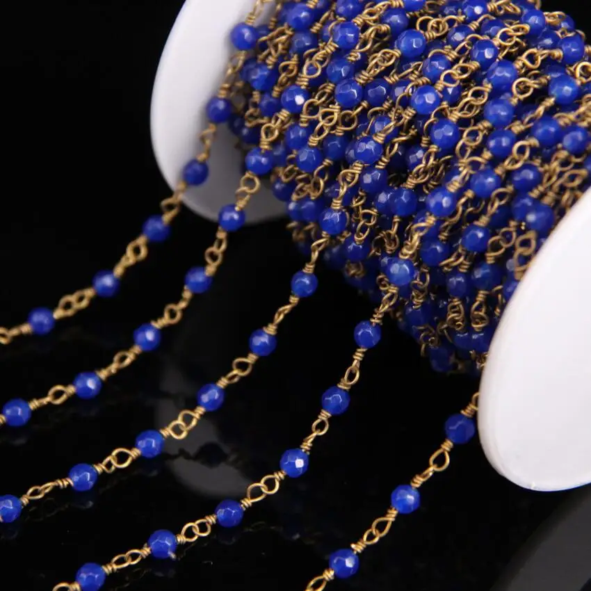 Синие малайзийские нефритовые цепочки поделки 4 мм натуральные граненые яшмы