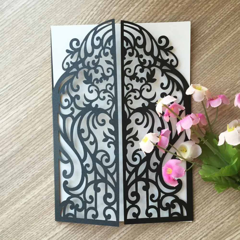 

30pcs Laser Cut Pearl paper Craft New Arrive two folded Party Birthday Wedding Invitation Card Greeting invitation Blessing card