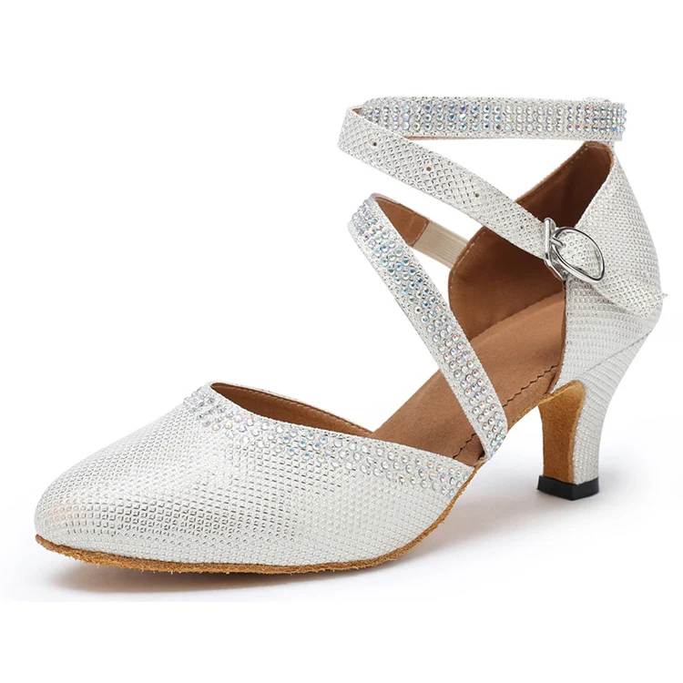 Женская обувь для латинских танцев со стразами на высоком каблуке 7 см 8