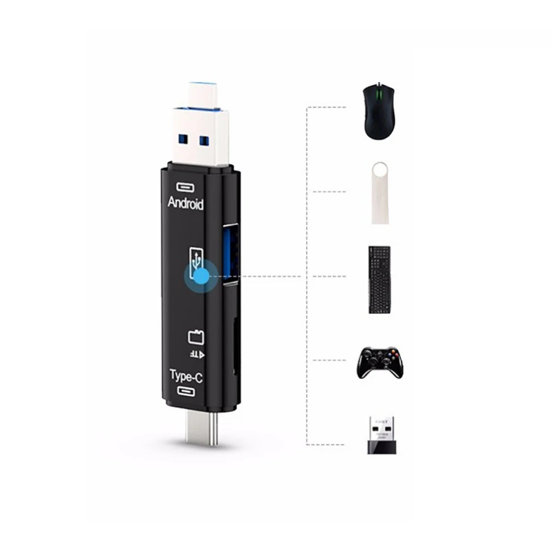 5 в 1 устройство для чтения карт USB 2,0 Тип-C телефона OTG аксессуары для ноутбуков адаптер объектива для камер Micro карты памяти TF Поддержка Micro USB/Тип-C/TF карты