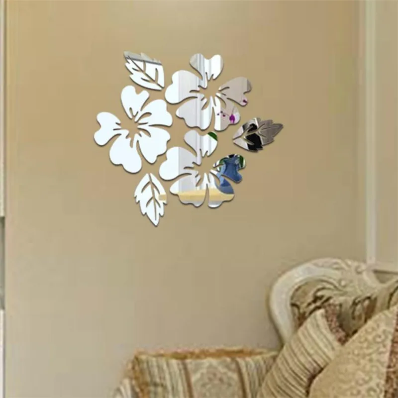 Зеркальная Наклейка на стену с цветами и листьями 1 комплект отражающий 3D декор
