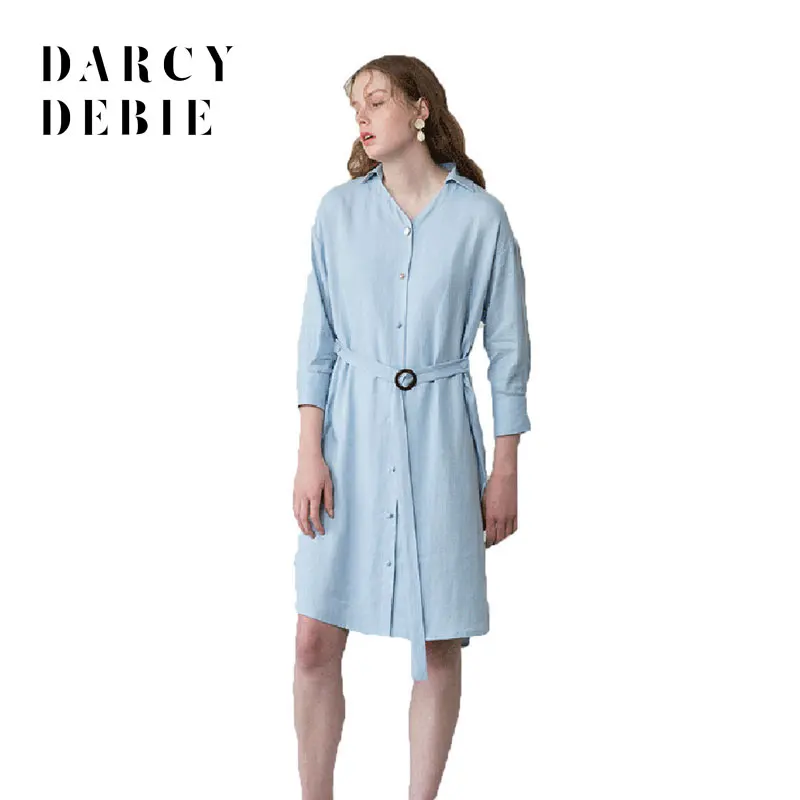 Darcydebie пояса платья женский с длинным рукавом мода длинные рубашки на пуговицах