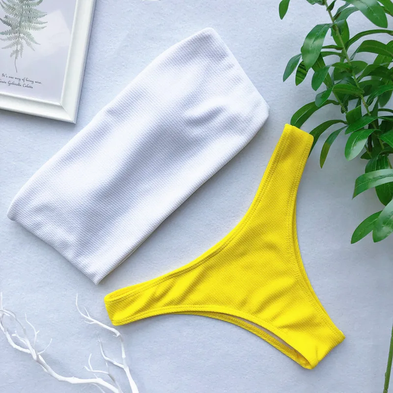 Комплект бикини без бретелек купальник в стиле пэчворк купальный костюм белый