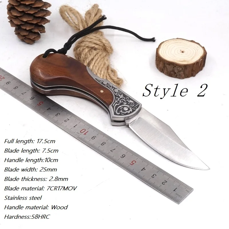 Style 2 Открытый Кемпинг Складной нож Тактический нож выживания деревянная ручка Карманные охотничьи ножи EDC Многофункциональный складывающийся набор инструментов - Цвет: Style 2