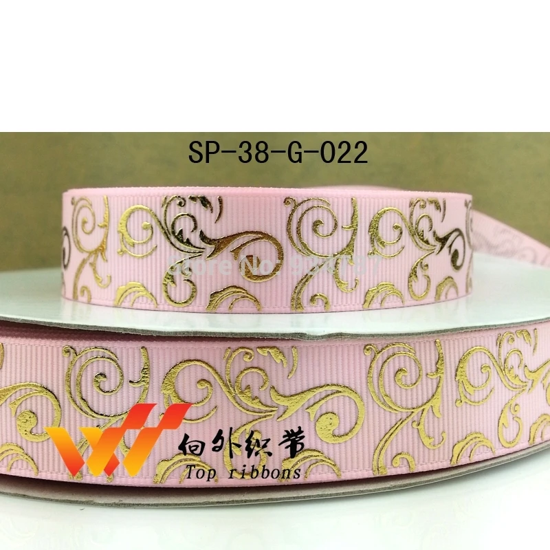 Бесплатная доставка 50 ярдов Золотая вихревая фольга печатная grosgrain лента sp-G-38 |