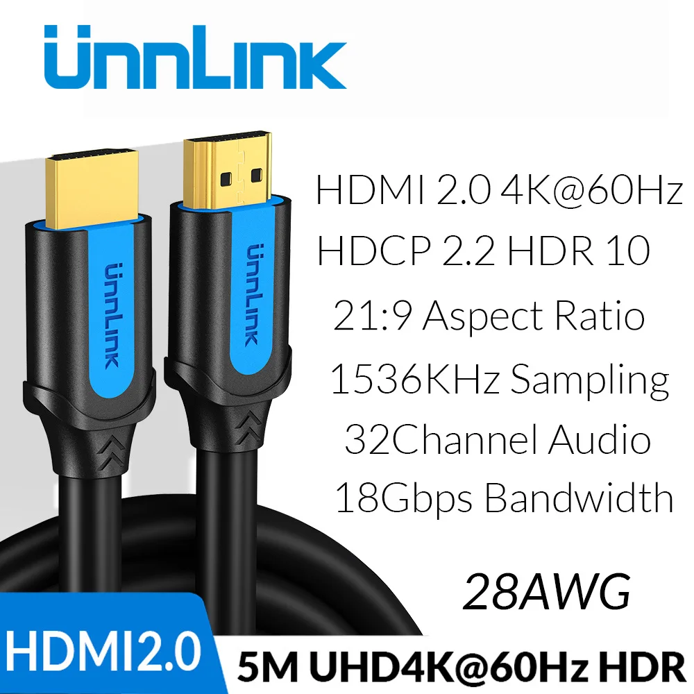 Unnlink HDMI кабель HDMI в HDMI 2,0 HDR HDCP2.2 UHD4K@ 60 Гц 3 м 5 м 8 м 10 м 15 м 20 м для HDMI Разветвитель переключатель PS4 tv Box проектор