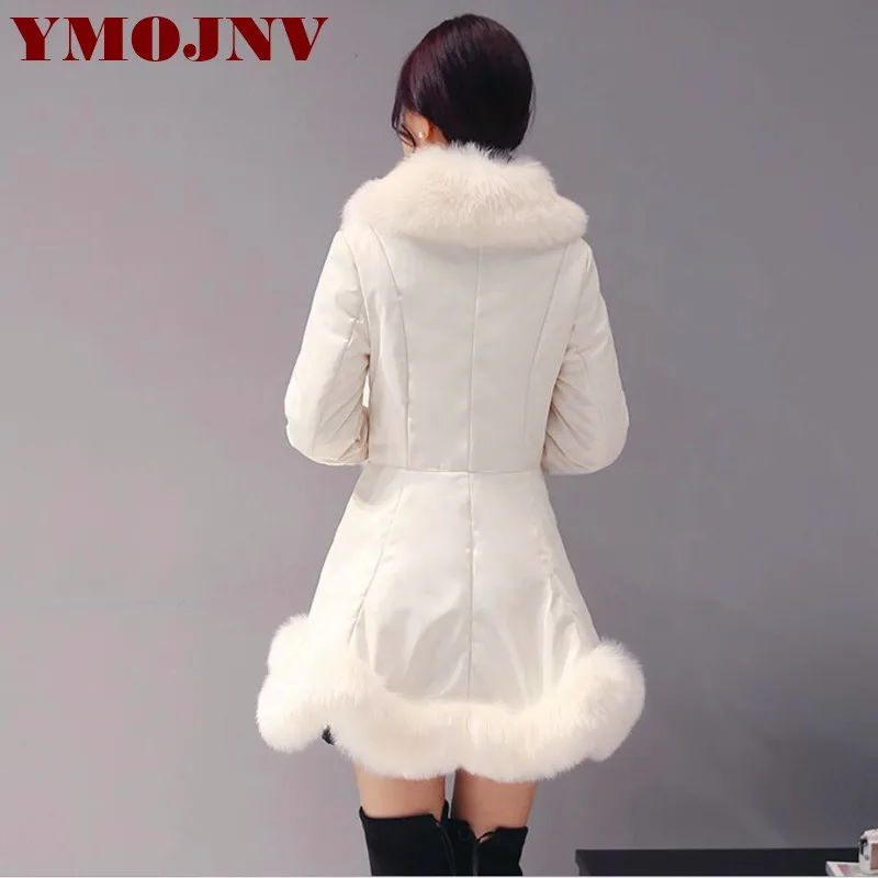 Куртка женская зимняя из искусственной кожи с воротником лисьего меха | Женская