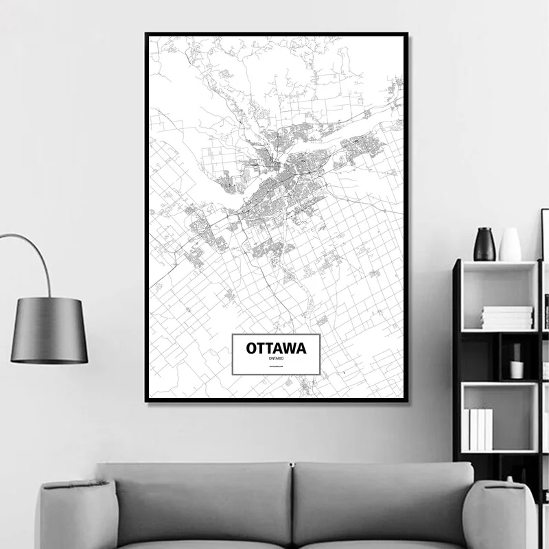 Оттавы Онтарио Канада черный белый цвет на заказ карта городов мира плакат холст