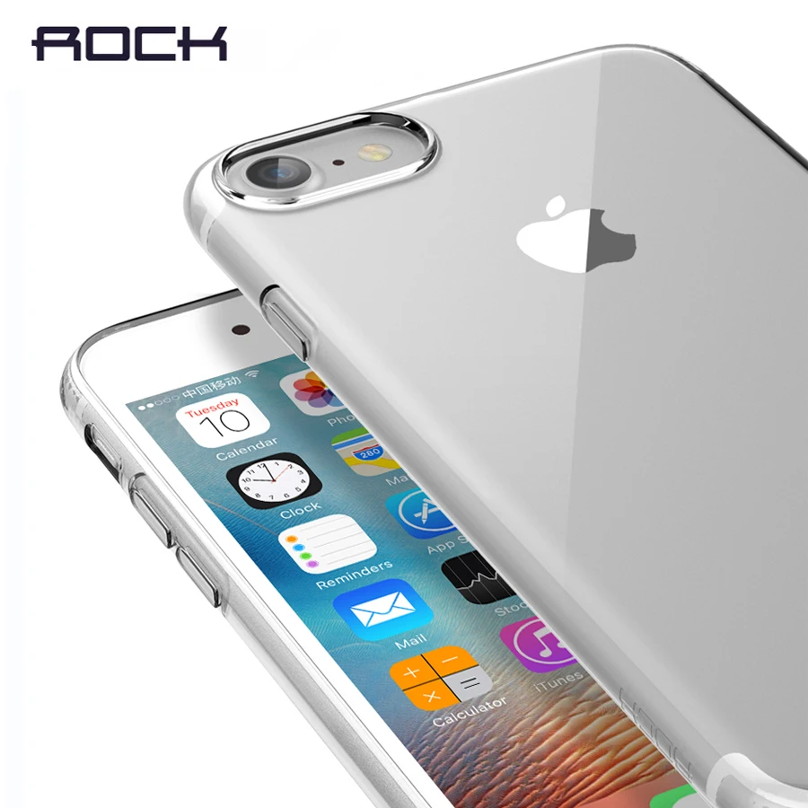 Чехол для iPhone 7 8 мягкий силиконовый чехол ROCK из ТПУ plus Прозрачная черная и Золотая