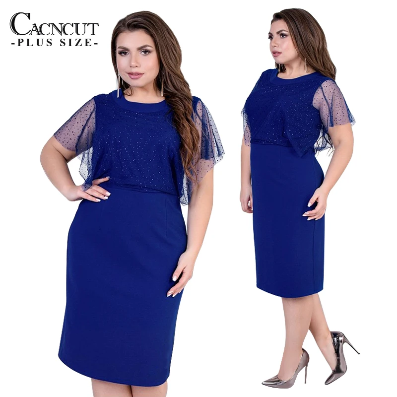 CACNCUT 6XL женское платье большого размера летнее повседневное Сетчатое платье для девушек офисное элегантное платье большого размера 5XL вечерние платья одежда