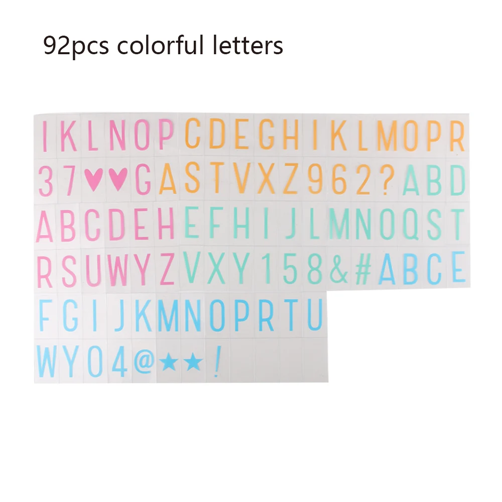 92pcs colorful lette 1 комплект A4 Кино tic светодиодный фонарик на рамка указательного знака лайтбокс доски для записей Кино светодиодный письмо символ дома вечерние лампа для свадьбы декор - Испускаемый цвет: 92pcs colorful lette