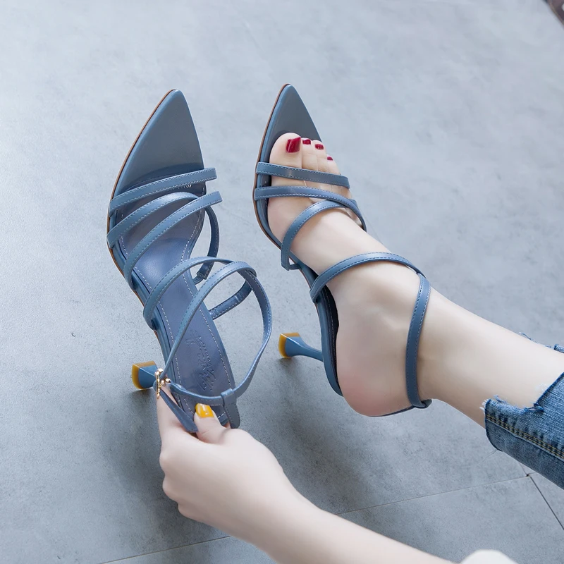 2019 summer new open toe high heel women's cross with a word buckle stiletto sandals | Обувь