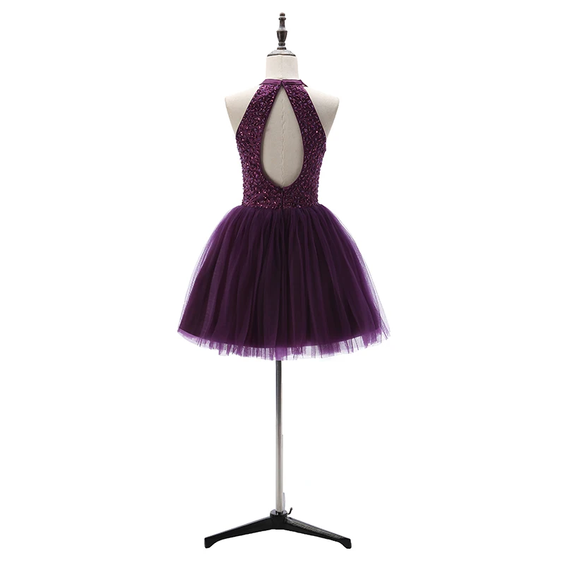 2017 Холтер линии Тюль Короткие Бальные платья бисера Юниоры Кристалл Выпускной