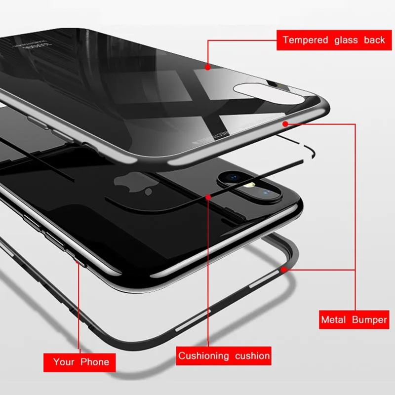 Магнитный поглощающий чехол для телефона iphone X 7 plus с металлической рамкой из