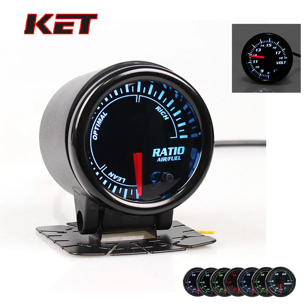 KET 2" 52mm Universal Car Auto Bar PSI Turbo Boost Gauge Meter With Sensor 7 Color LED Smoke Face auto gauge