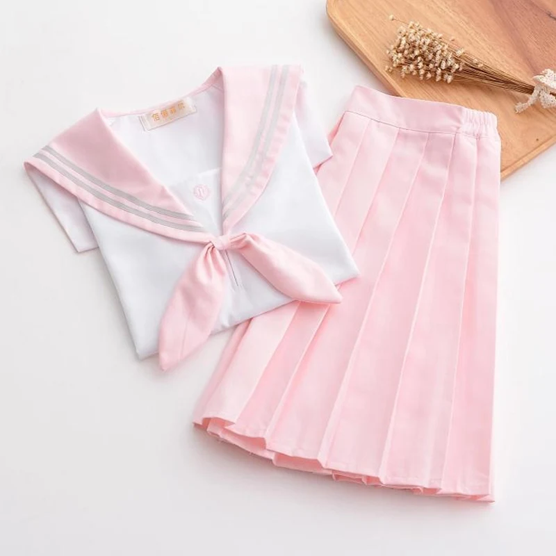 Long sleeve set UPHYD школьная форма консервативный стиль розовый или мятно зеленый аниме школьная форма косплей костюмы размера плюс S-XXL - Цвет: Long sleeve set