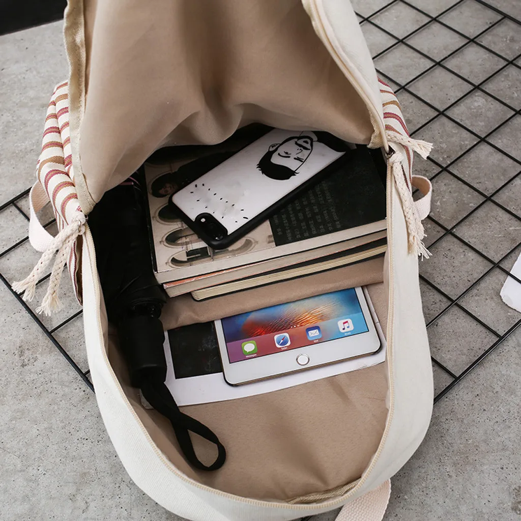 Woman Trendy Fresh Stripe Backpack Ladies Large Capacity Campus Style Backpacks School Bag for Teenagers 2019 Fashion Canvas | Багаж и