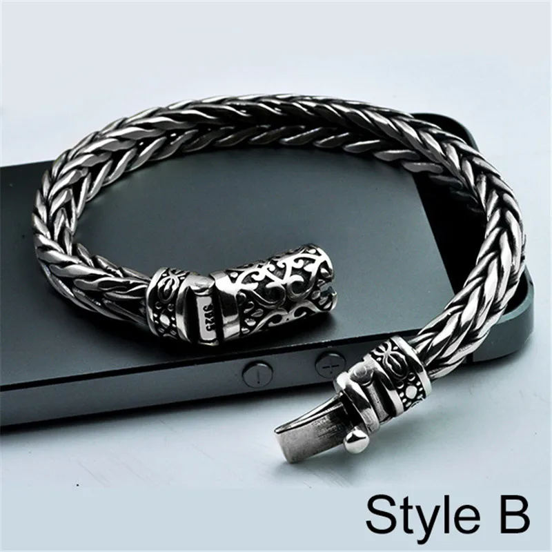 Style B V. YA, винтажный 925 пробы, серебряный браслет с драконом, мужские ювелирные изделия, тайский серебряный Киль, браслеты, мужские подарки - Окраска металла: Style B