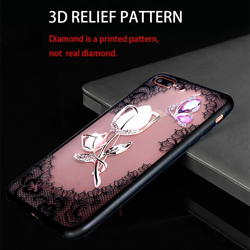 Роскошный алмаз 3D рельеф кружева цветок чехол для телефона huawei p smart p8 p9 p10 p20 lite pro