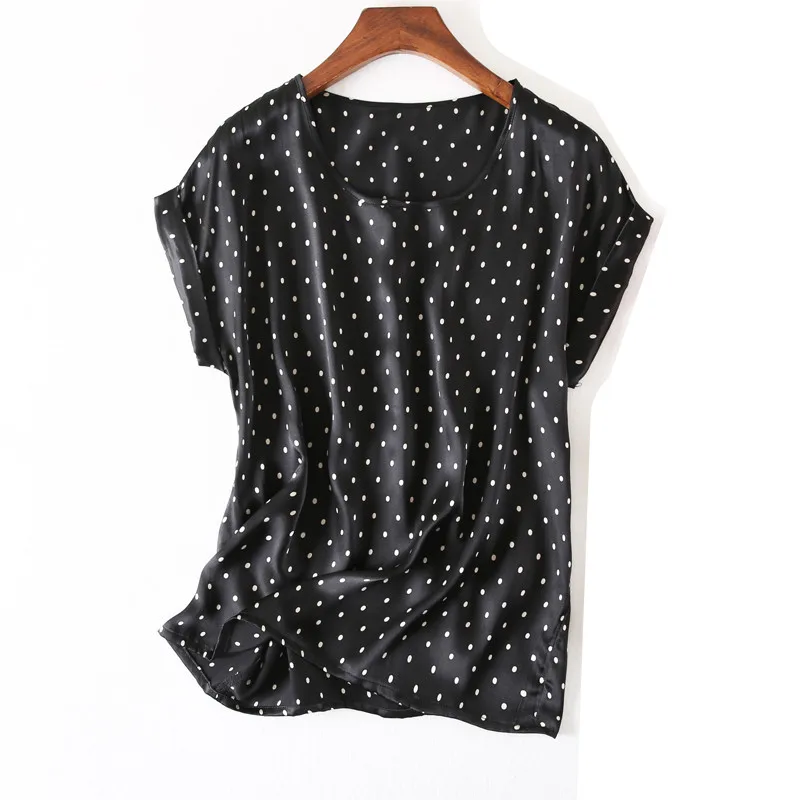 Женская Летняя шелковая блузка с круглым вырезом офисная коротким рукавом OL