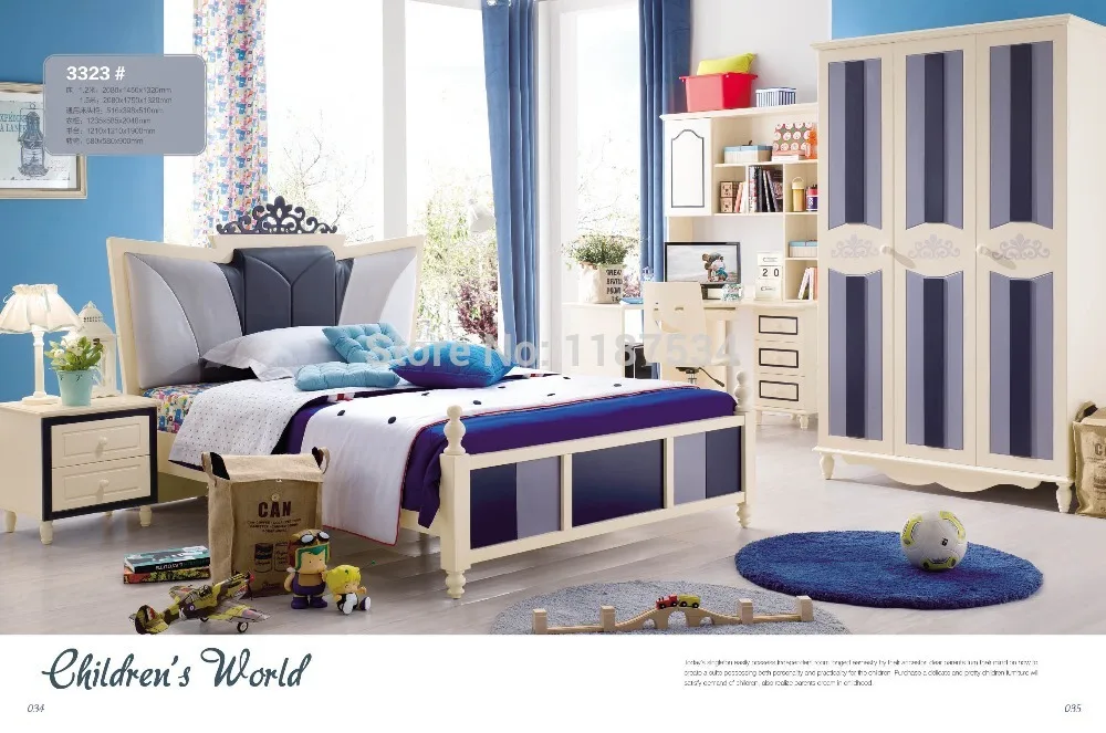 

3323 Children bedroom furniture sets children bed three doors wardrobe desk chair nightstand