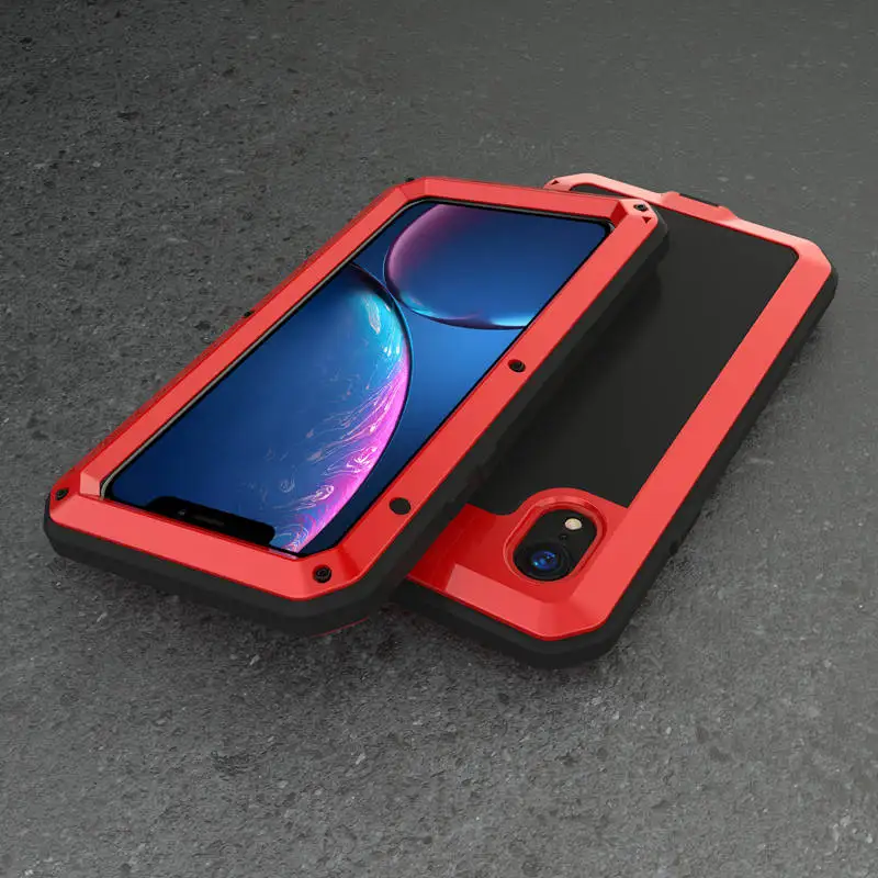Роскошный Металлический прочный защитный чехол для iPhone XS Max XR X 8 7 6S 6 Plus SE 5 5S 8Plus 360 Полный Корпус противоударный чехол для iPhone - Цвет: Red