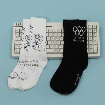 1pair Women's Socks Japanese Cotton White Black Cartoon Cute Funny Happy Kawaii Girl's Playful Socks Christmas Gift