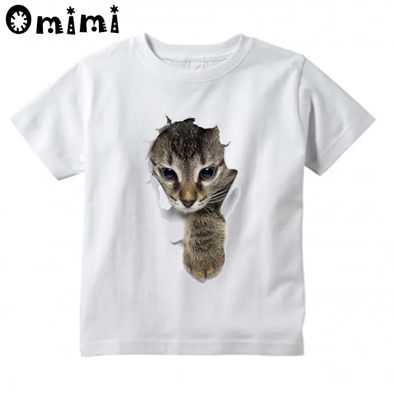 Детские футболки с рисунком головы кота Забавные топы короткими рукавами для