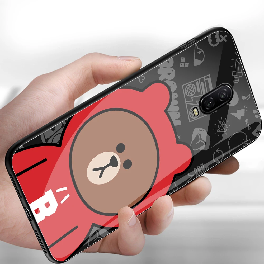 Чехол для OnePlus, 6 t, чехол One Plus, 7 pro, милый медведь, стеклянная задняя крышка, 1+ 7 T, чехол для телефона, оболочка для OnePlus, 6 t, 6, 7 pro, 7t