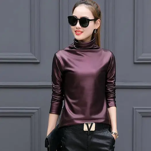 Женская футболка с высоким воротом теплая бархатная длинным рукавом из