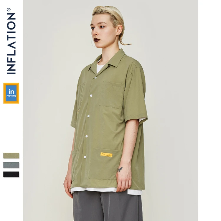 Мужская рубашка оверсайз INFLATION Оригинальная Повседневная с надписью уличная для