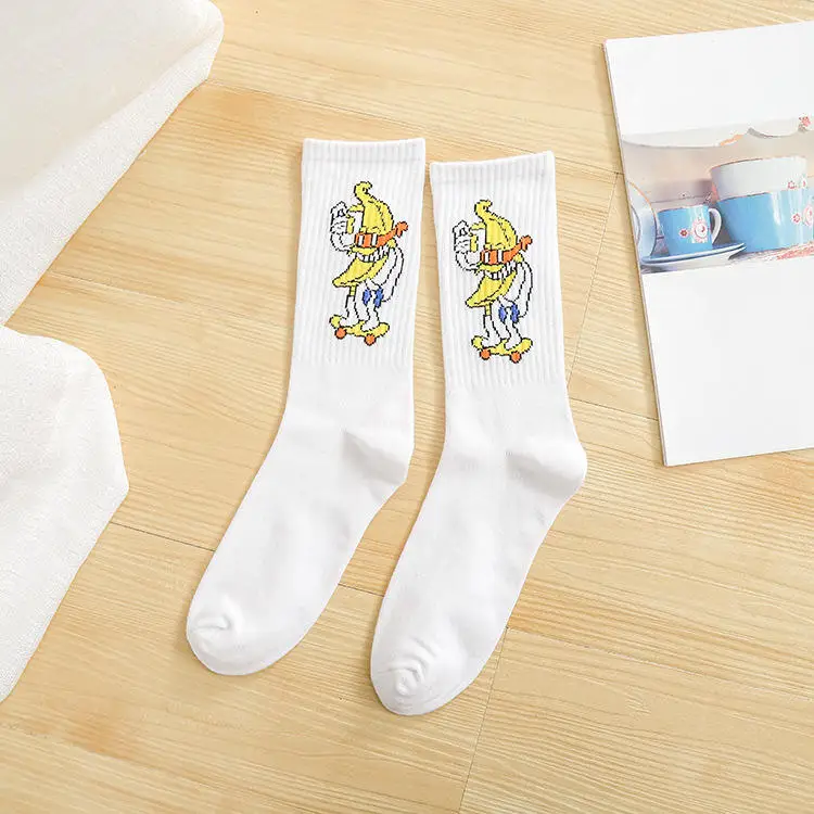 banana white Корейские забавные женские зимние осенние носки в стиле хип-хоп, пистолет, ракета, кактус, банан, молоко, улыбка, бомба, чёсаный хлопок, крутые уличные трендовые носки - Цвет: banana white