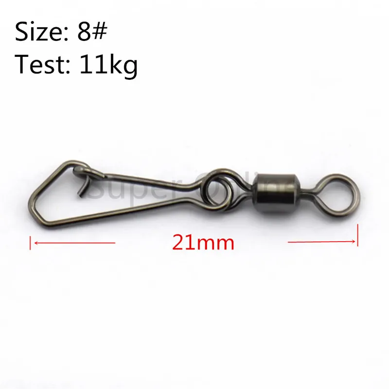 Size 8 21mm 11kg 50 шт., вращающиеся рыболовные Вертлюги с хорошей защелкой, рыболовные Вертлюги Из Нержавеющей Стали, рыболовные крючки с разъемом, рыболовные аксессуары - Цвет: Size 8 21mm 11kg