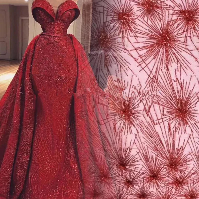 

embroidered tulle lace fabric with sequins SYJ-52523 french net lace fabric for bridal dress