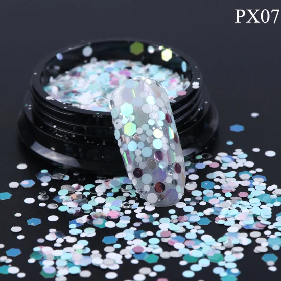 PX07 Смешанный круглый гвоздь Блестки Русалка Блестящий 3D шестиугольники блестка украшения голографическое искусство ногтей блеск хлопья Маникюр TRPX01-12 - Цвет: PX07