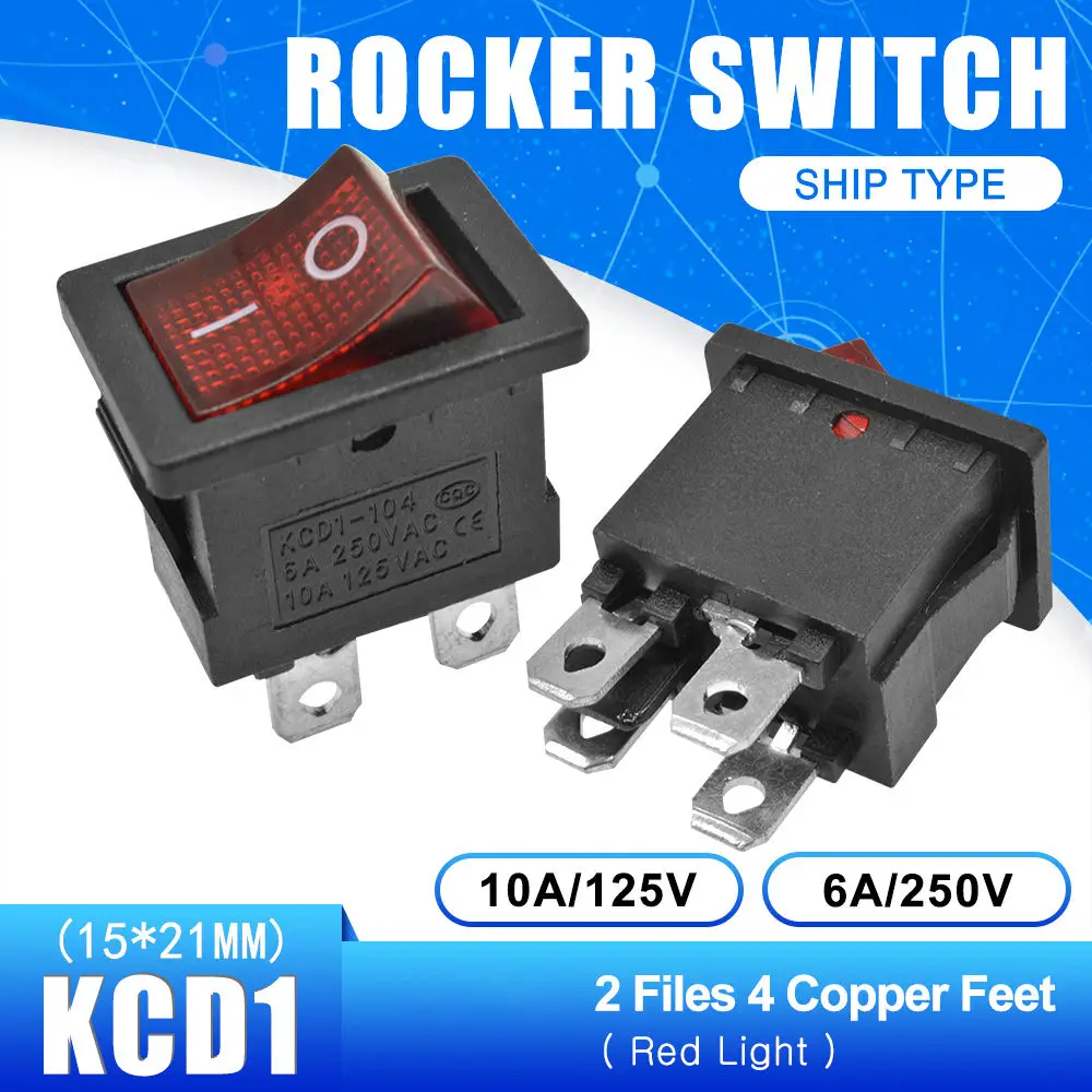 On-Off 4 Pin 5 шт. KCD1 Кулисный панель-переключатель ВКЛ-ВЫКЛ-ВКЛ кнопка 2 штифты 3 штифты 4 штифты 6 штифтов выключатель света 6A 250 В/10A 125 в 15*21 мм - Цвет: On-Off 4 Pin