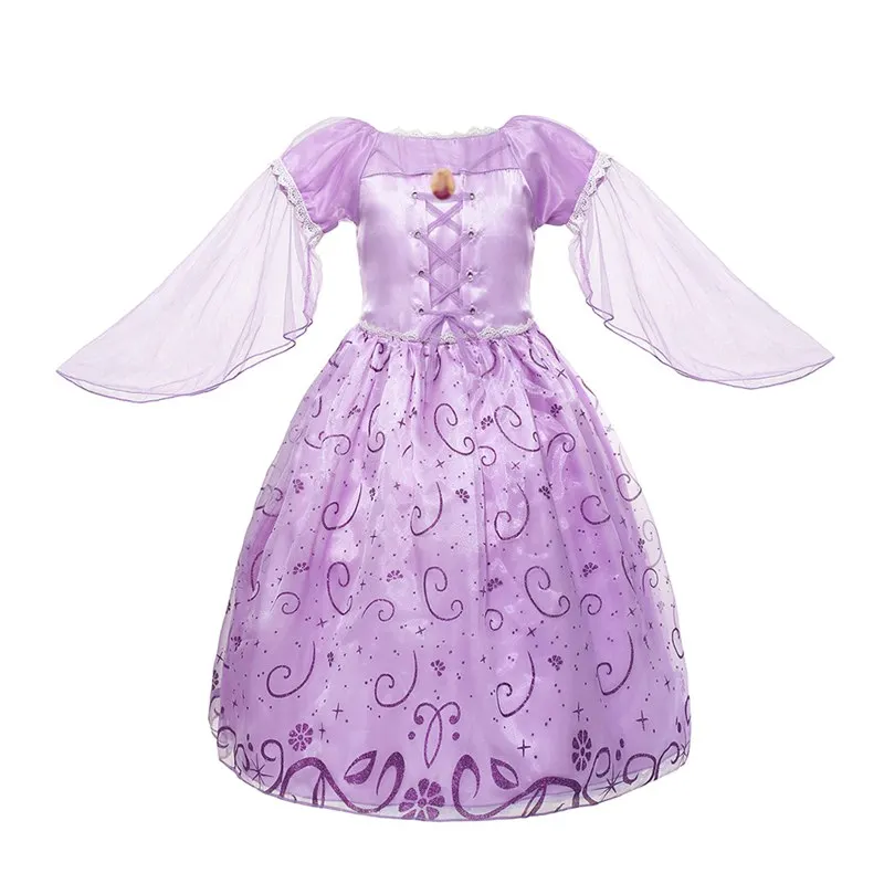 Rapunzel Dress Only MUABABY платье Рапунцель для девочек; одежда с рукавами-крылышками и цветочным принтом; костюм принцессы; Детские вечерние платья для костюмированной вечеринки на Хэллоуин - Цвет: Rapunzel Dress Only