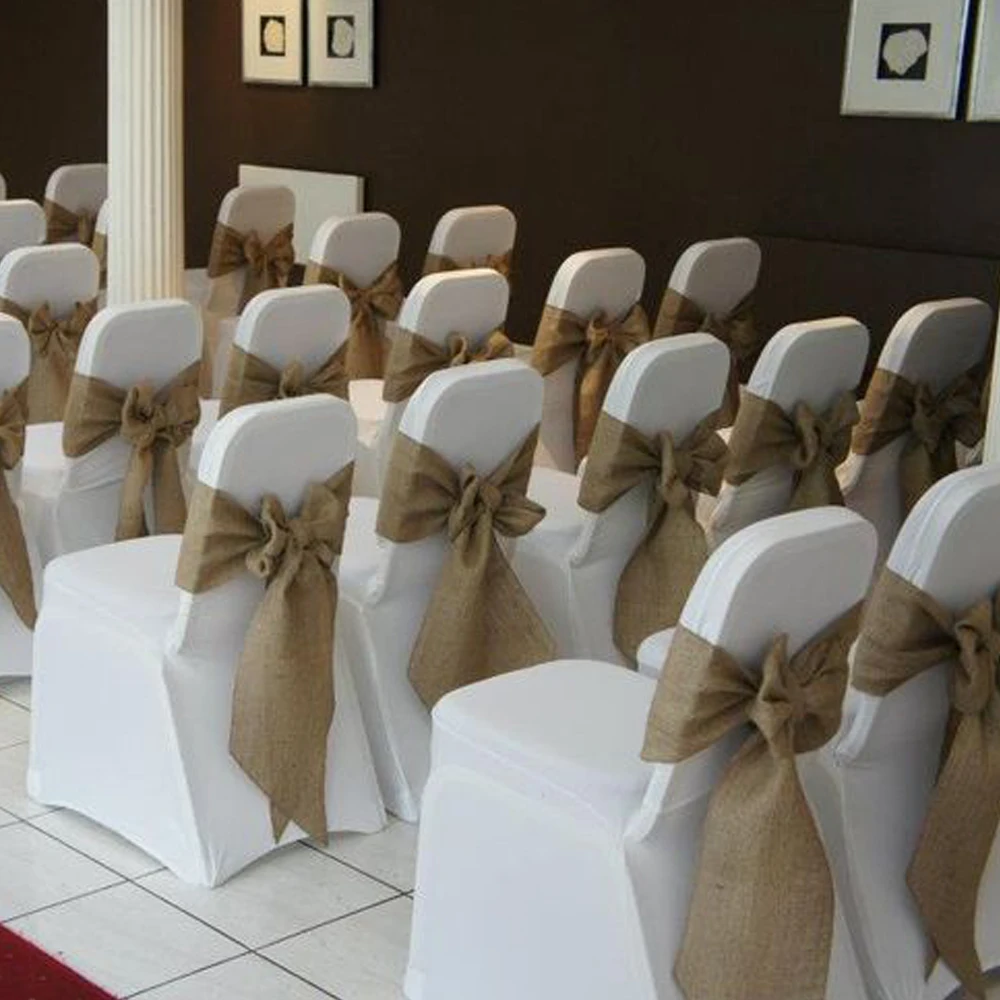 

17*275cm jute Burlap Lace Hessian Natural Elegant Burlap Chair Sash Jute Chair Table Tie Bow for Rustic Wedding decor