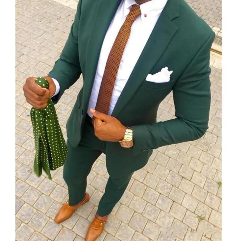 

Green Wedding Men Suits Two Piece Groom Tuxedos Notched Lapel Trim Fit Men Party Suit Custom Made Groomsmen Suits (Jacket+Pant)